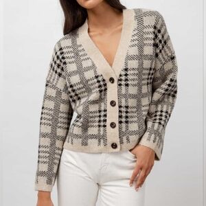 Rails Reese Black Oatmeal Plaid Button Up V-neck Wool Blend Cartigan Size Small